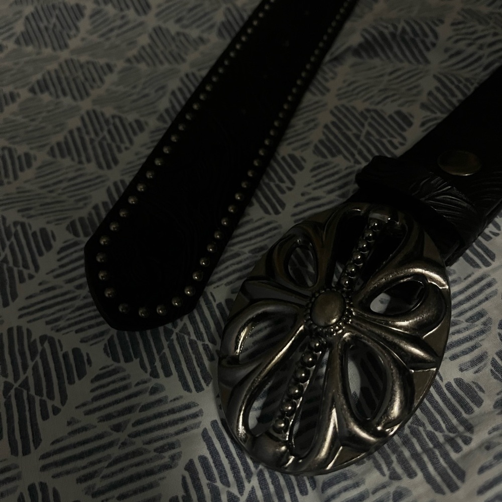 Men's Black Leather Belt with Chrome Buckle